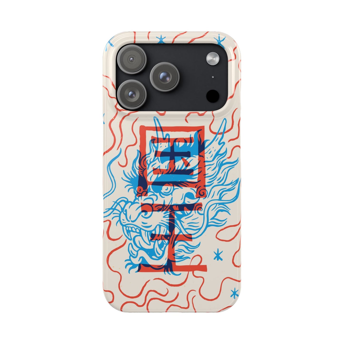 Geek case with dragon design and Asian art duotone style