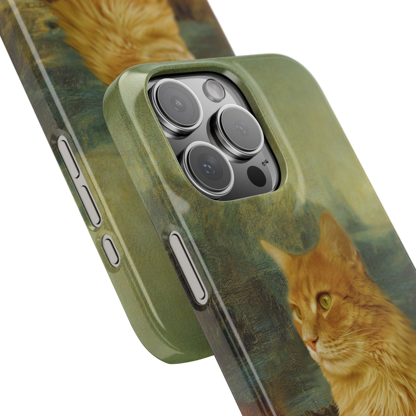 Kitty-Inspired iPhone Case, Mona Lisa Art, Wireless Charging Compatible - iPhone 16 15, 14, 13 Pro/Max