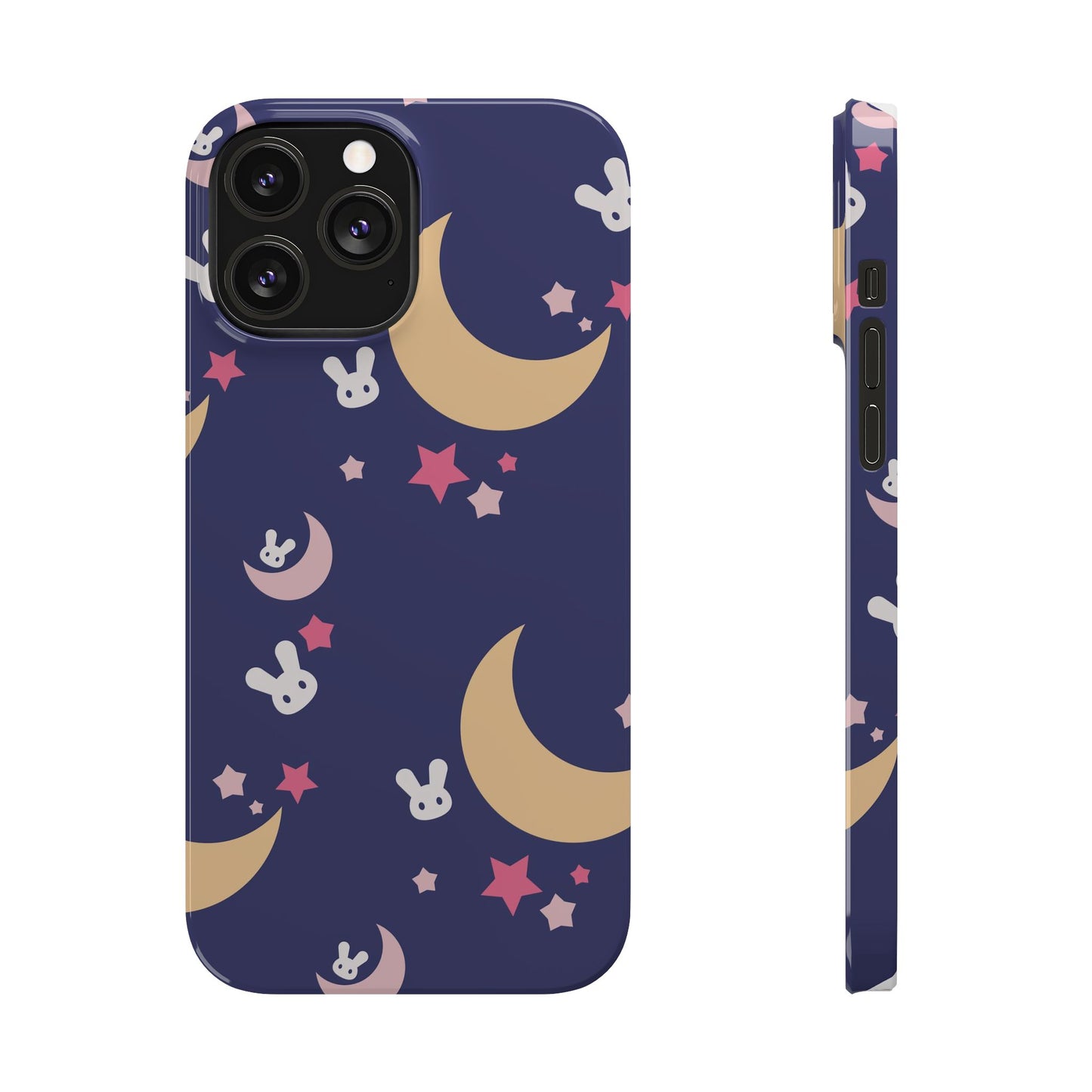 Adorable Bunnies with Moons Background iPhone Case - Ideal for Kids and Rabbit Lovers - For iphone 15 cases, iphone 14 and iphone 13 pro/max