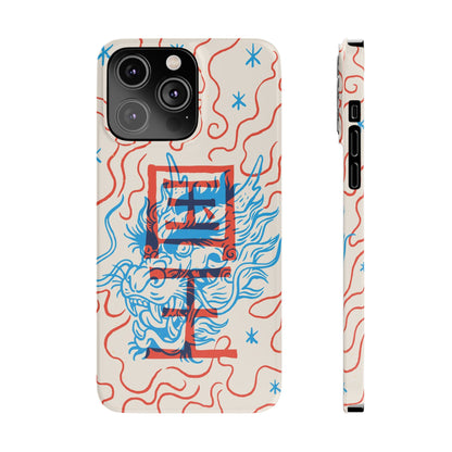 Geek iPhone case with dragon design and Asian art duotone style. Iphone 15 case, iphone 14 and iphone 13 pro and max