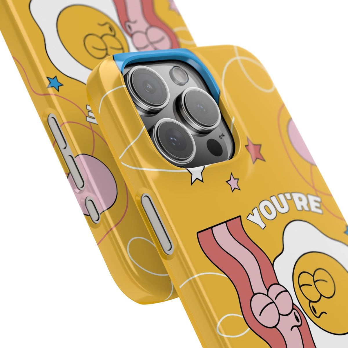 fried egg and bacon couple in retro cartoon style. - casetinger