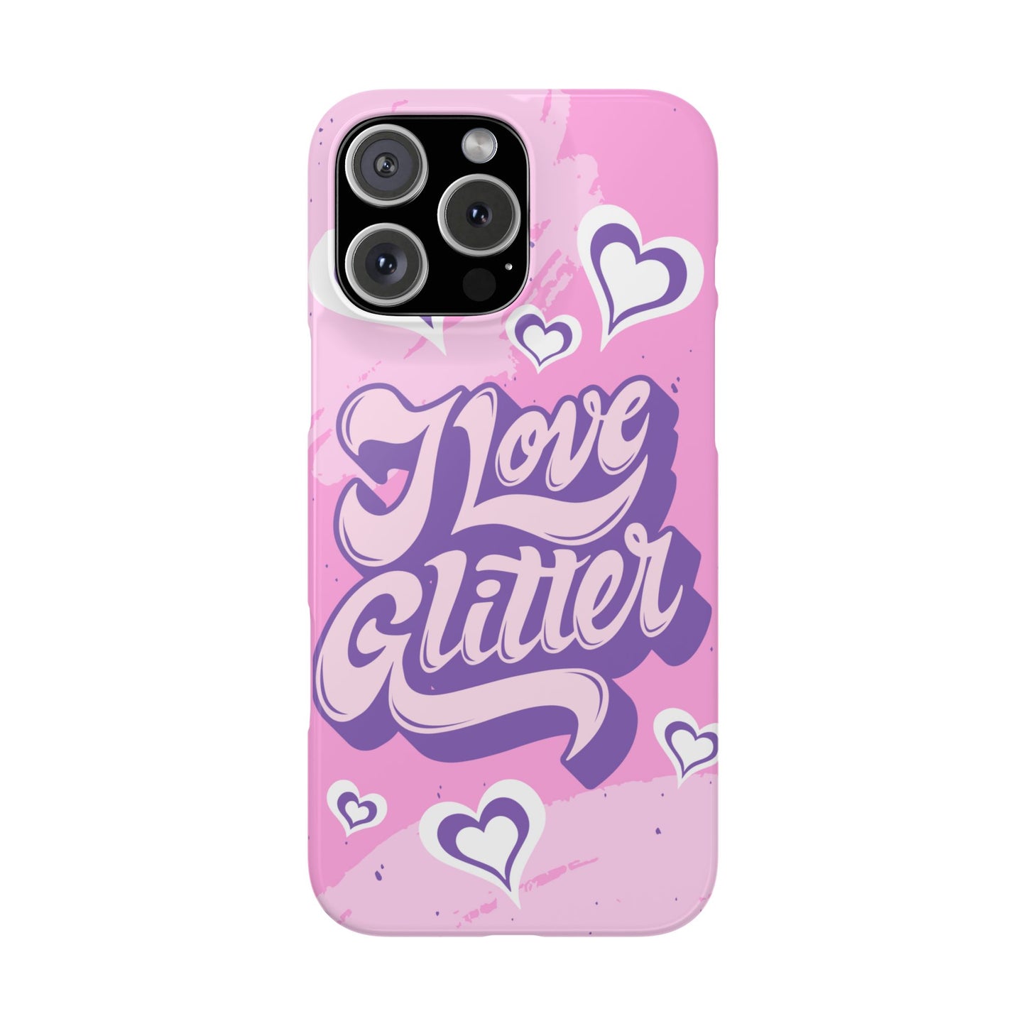 Pink iPhone 16 Case with Modern "i love glitter" Design and hearts | Compatible with iPhone 16 Pro/Max, iphone 14, and iphone 13