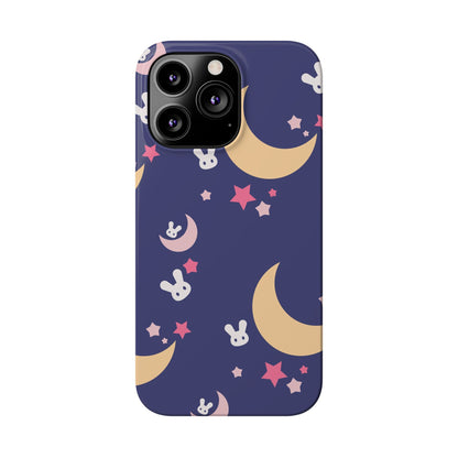 Adorable Bunnies with Moons Background iPhone Case - Ideal for Kids and Rabbit Lovers - For iphone 15 cases, iphone 14 and iphone 13 pro/max