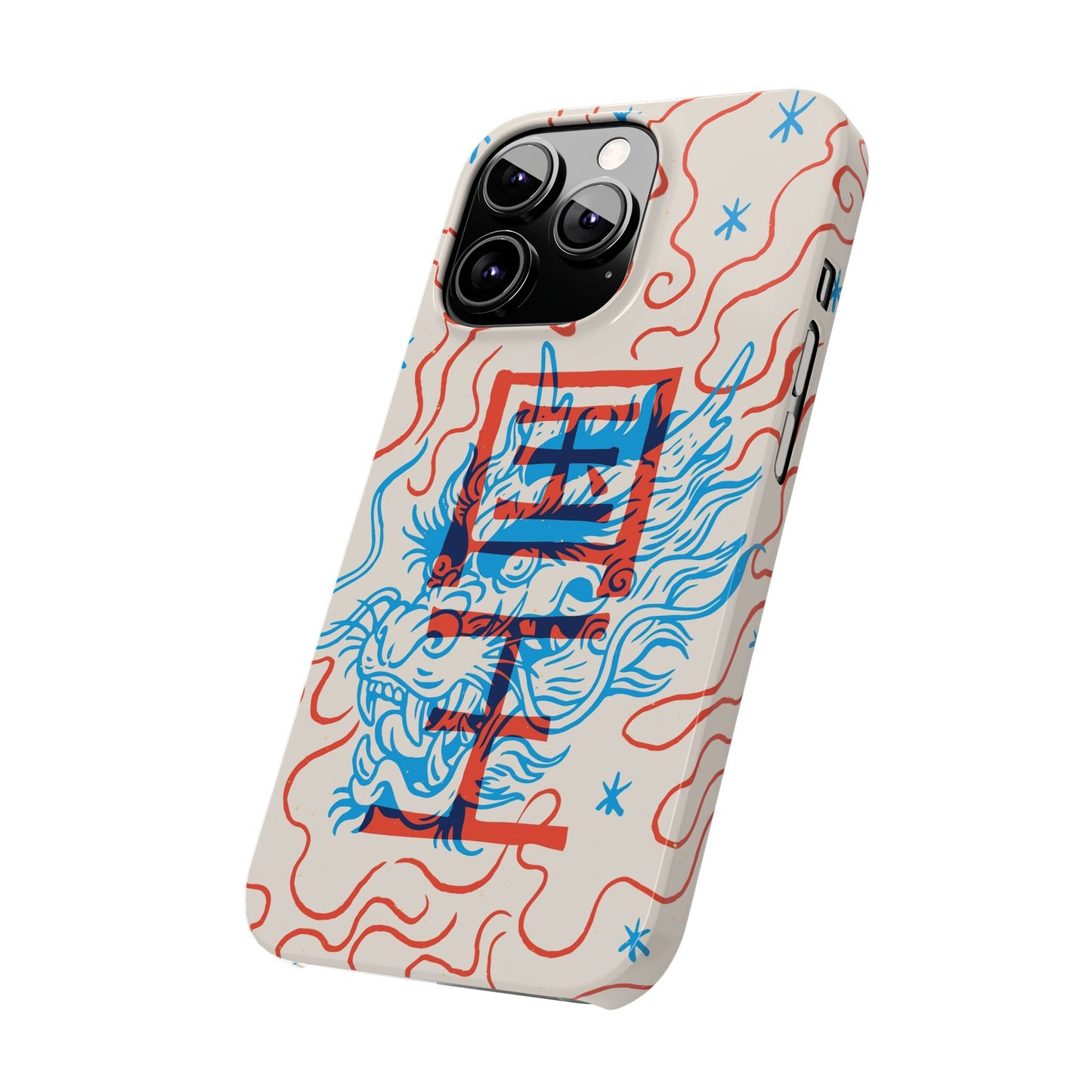 Geek case with dragon design and Asian art duotone style