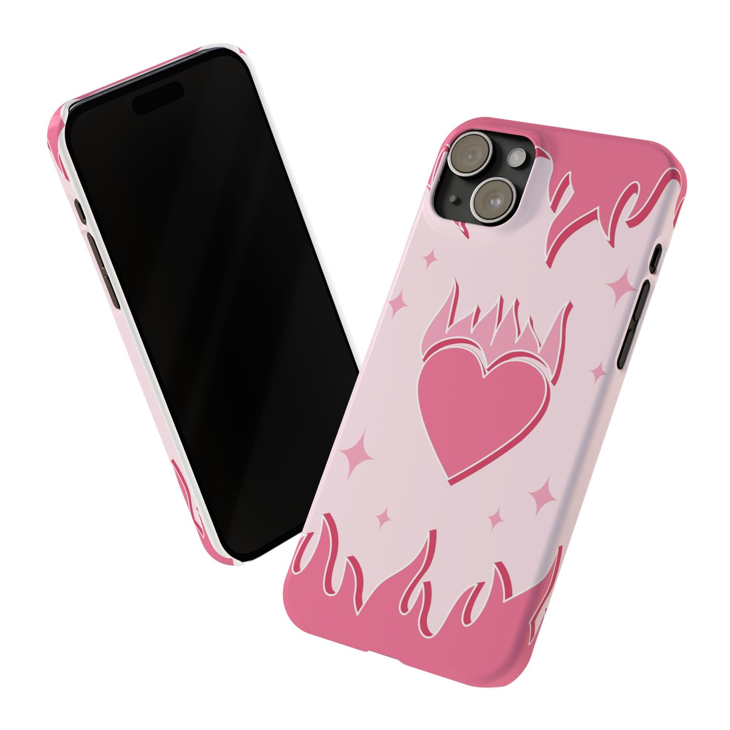 Pink iPhone 15 Case with Heart on Fire - Modern and Feminine Design - For iphone 13, iphone 14 and iphone 15 pro and max