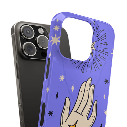 Purple Mystic Hand iPhone 15, 14, 13 Case - Celestial Design - Fits iPhone 15 Pro and Max - Ideal Gift for Astrology Enthusiasts