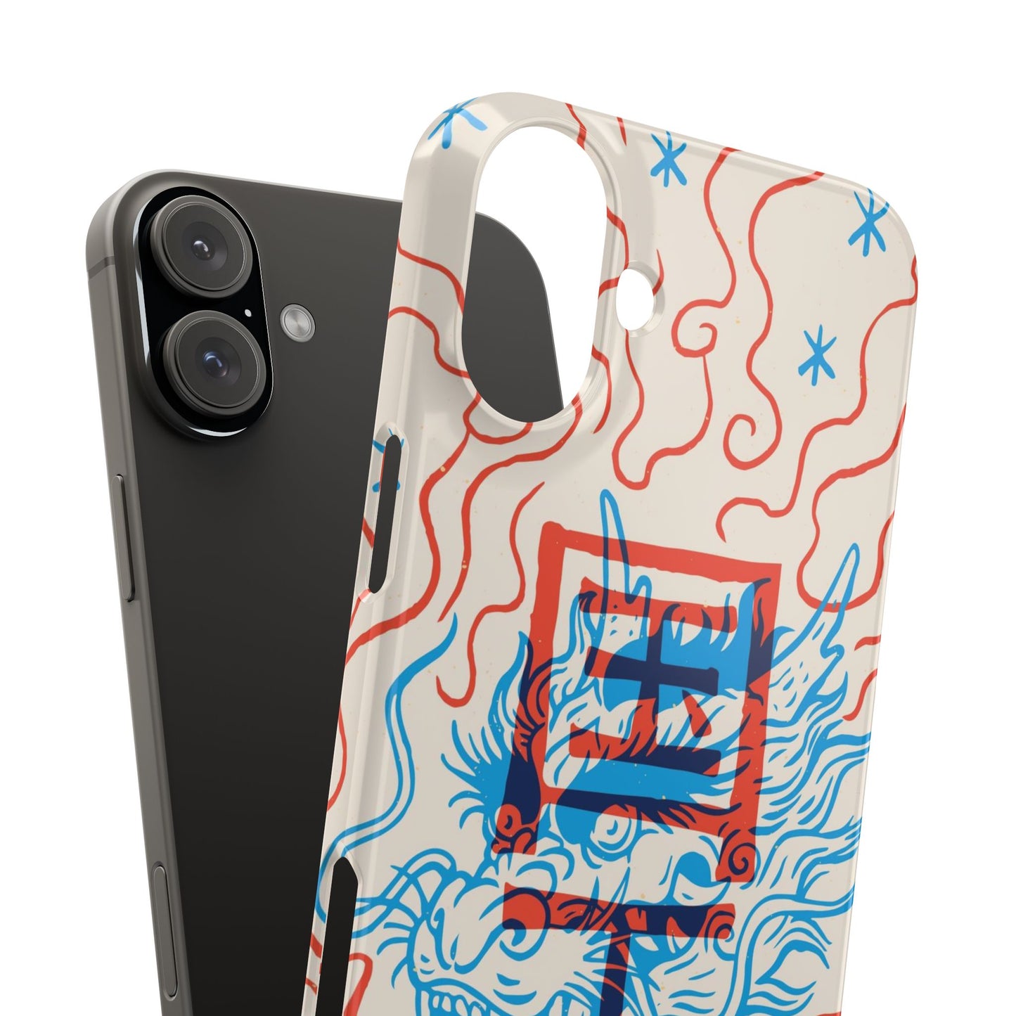 Geek iPhone case with dragon design and Asian art duotone style. Iphone 15 case, iphone 14 and iphone 13 pro and max