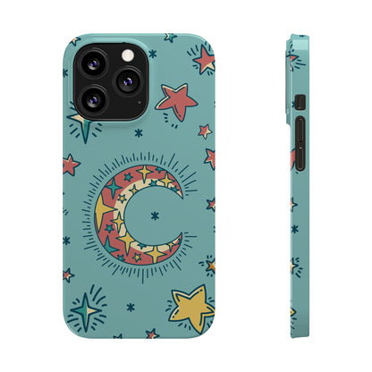 Celestial Fantasy Magic: Moon and Stars iPhone 16, 15, 14, and 13 Pink Color Stroke Case