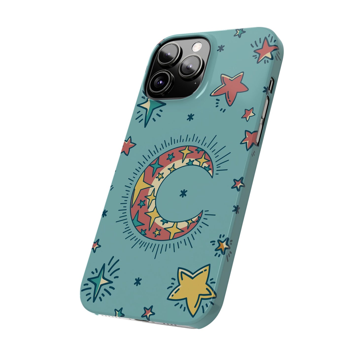 Celestial Fantasy Magic: Moon and Stars iPhone 16, 15, 14, and 13 Pink Color Stroke Case