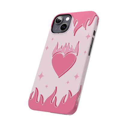 Pink iPhone 15 Case with Heart on Fire - Modern and Feminine Design - For iphone 13, iphone 14 and iphone 15 pro and max