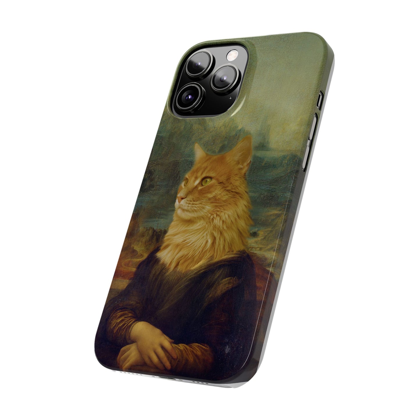 Kitty-Inspired iPhone Case, Mona Lisa Art, Wireless Charging Compatible - iPhone 16 15, 14, 13 Pro/Max