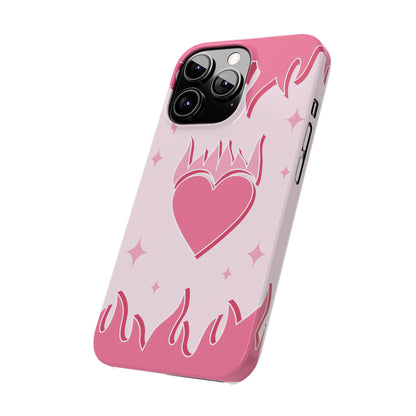 Pink iPhone 15 Case with Heart on Fire - Modern and Feminine Design - For iphone 13, iphone 14 and iphone 15 pro and max