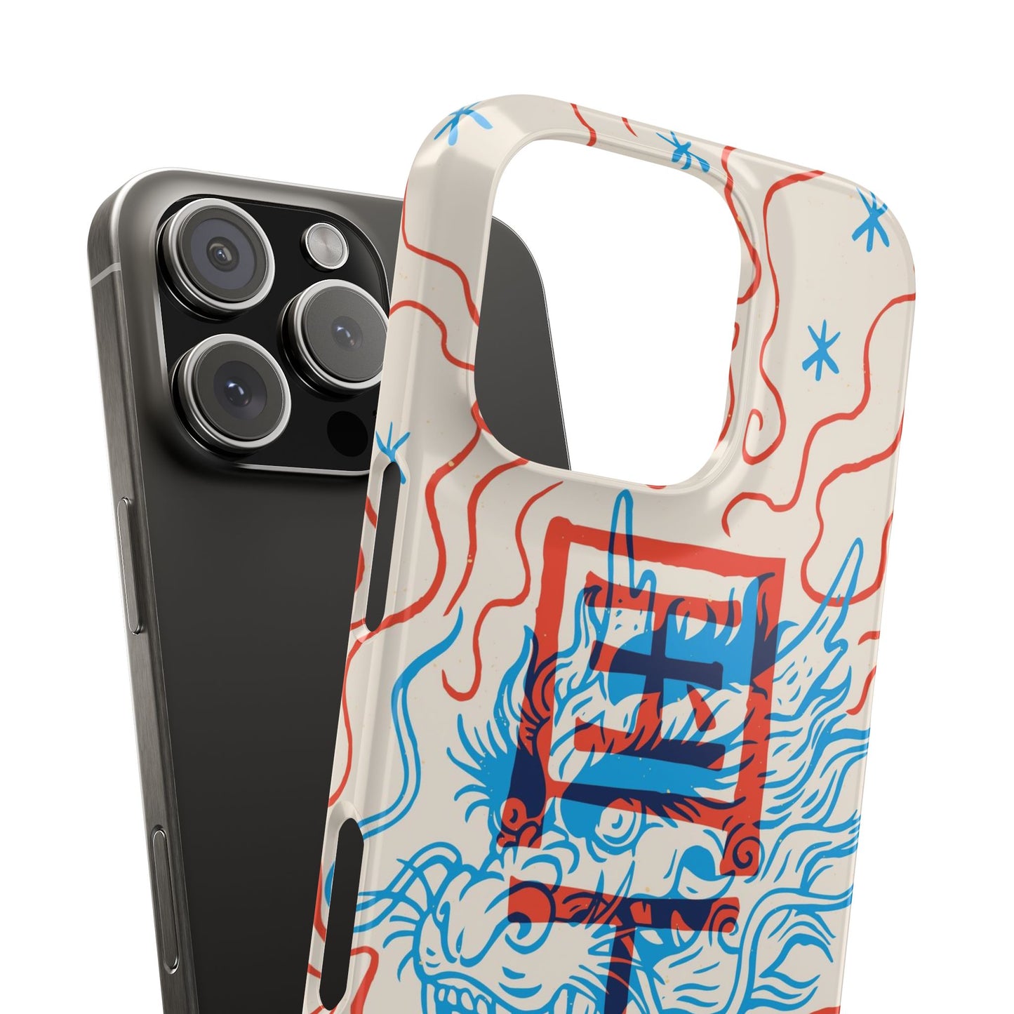 Geek iPhone case with dragon design and Asian art duotone style. Iphone 15 case, iphone 14 and iphone 13 pro and max