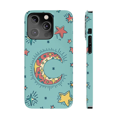 Celestial Fantasy Magic: Moon and Stars iPhone 16, 15, 14, and 13 Pink Color Stroke Case