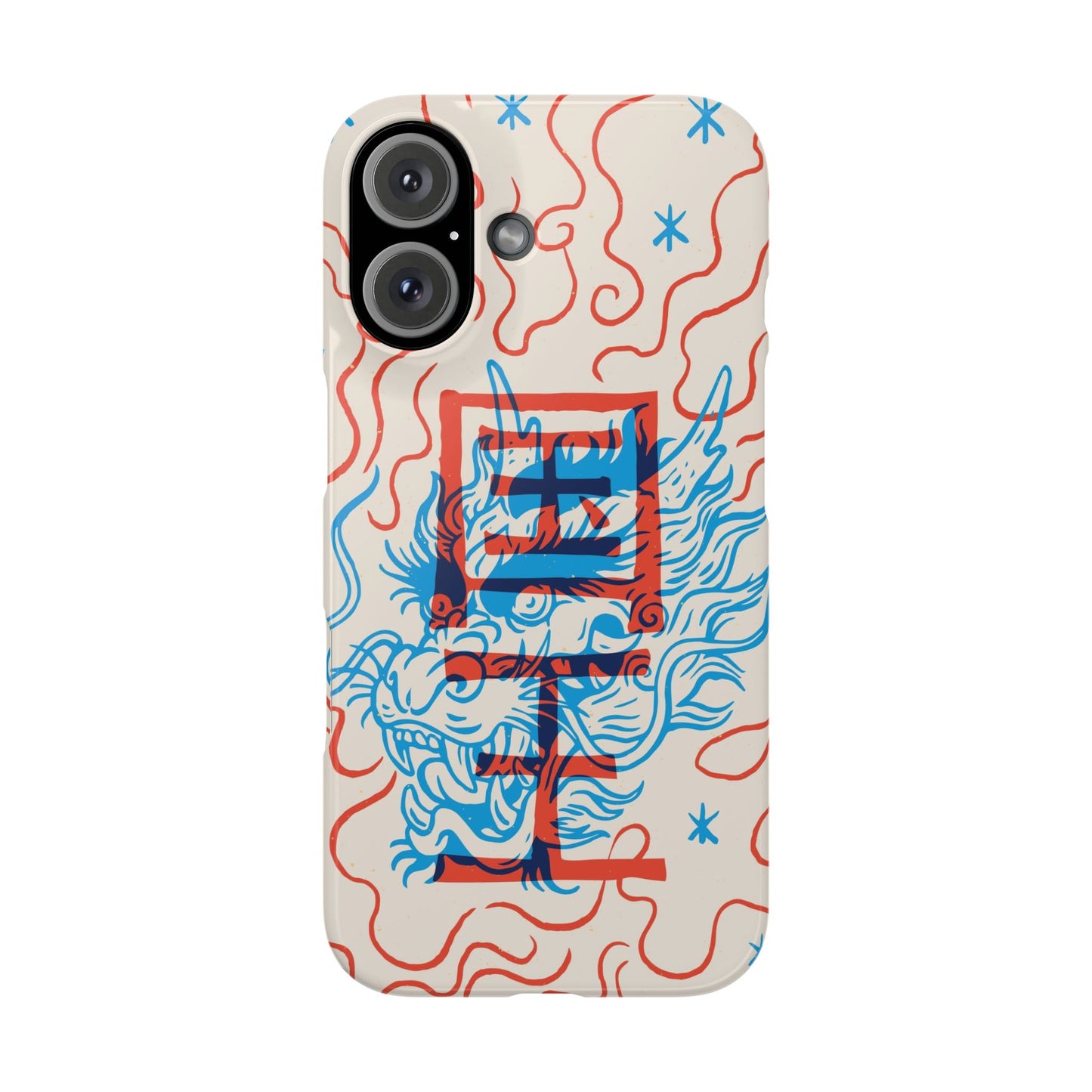 Geek iPhone case with dragon design and Asian art duotone style. Iphone 15 case, iphone 14 and iphone 13 pro and max