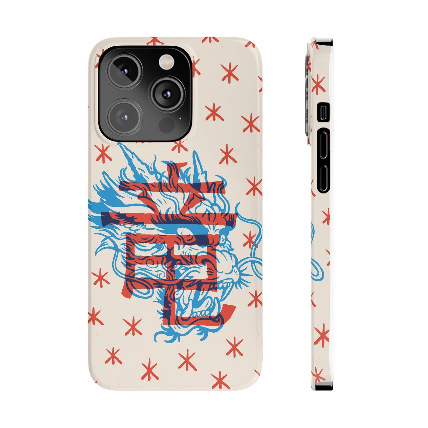 Geek iPhone case with dragon design and Asian art duotone style. Iphone 15 case, iphone 14 and iphone 13 pro and max