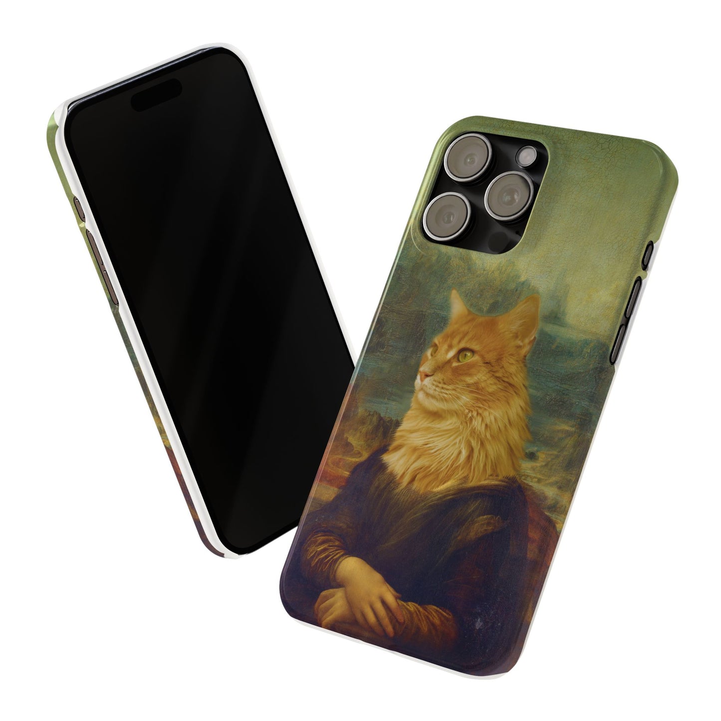 Kitty-Inspired iPhone Case, Mona Lisa Art, Wireless Charging Compatible - iPhone 16 15, 14, 13 Pro/Max