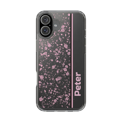 Personalized Clear Phone Case with Pink Splatter Design