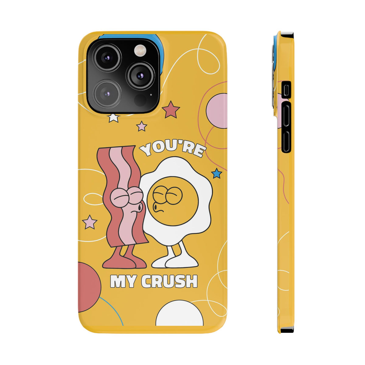 fried egg and bacon couple in retro cartoon style. - casetinger