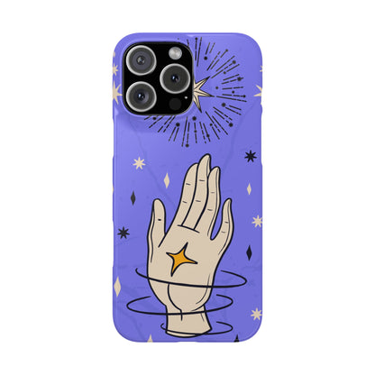 Purple Mystic Hand iPhone 15, 14, 13 Case - Celestial Design - Fits iPhone 15 Pro and Max - Ideal Gift for Astrology Enthusiasts