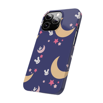 Adorable Bunnies with Moons Background iPhone Case - Ideal for Kids and Rabbit Lovers - For iphone 15 cases, iphone 14 and iphone 13 pro/max