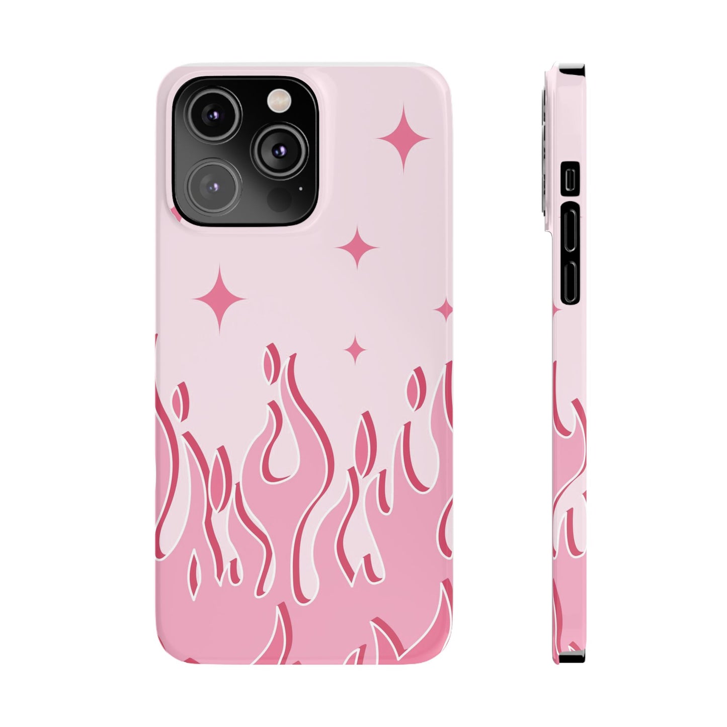 Pink Flame iPhone Case with Heart - Feminine Design for Women. For iphone 13, iphone 14 and iphone 15 pro and max