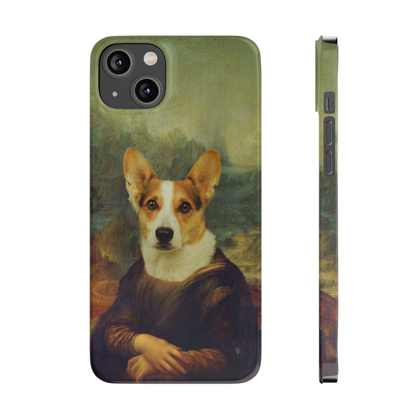 Puppy iPhone Case, Mona Lisa Parody, Wireless Charging - iPhone 16, 15, 14, 13 Pro/Max