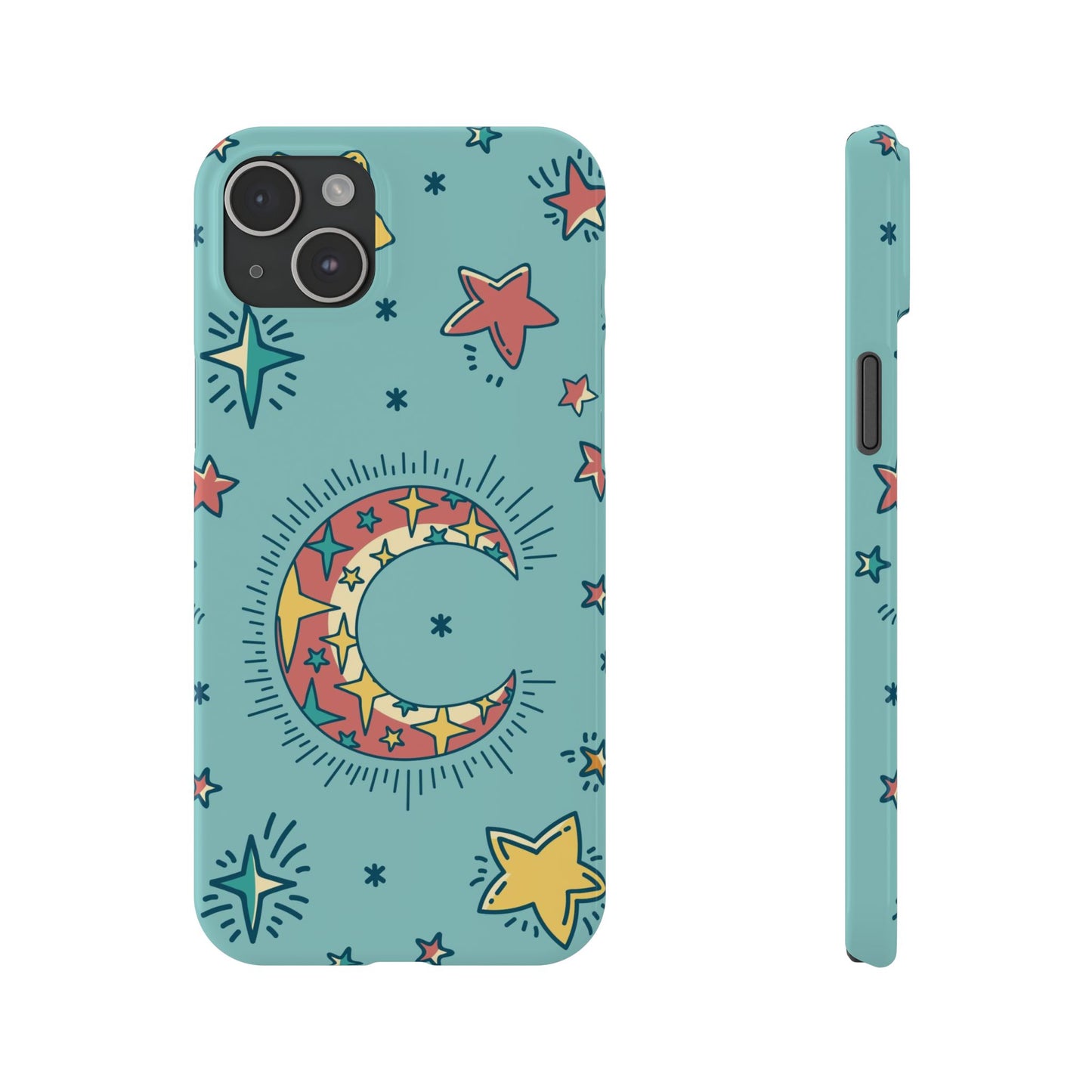 Celestial Fantasy Magic: Moon and Stars iPhone 16, 15, 14, and 13 Pink Color Stroke Case