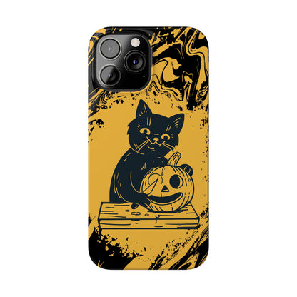 iPhone Case Halloween Edition: Kitty Carving Pumpkin. Iphone 16, 15 case, iphone 14 case, iphone 13 case. Pro, max and mini