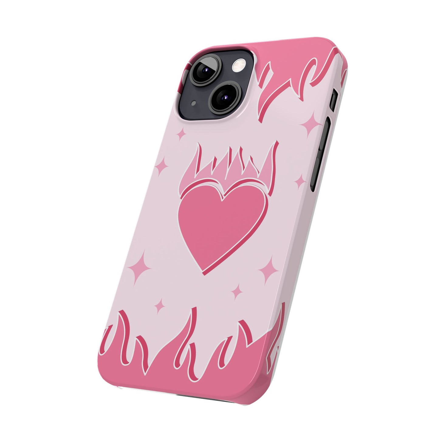 Pink iPhone 15 Case with Heart on Fire - Modern and Feminine Design - For iphone 13, iphone 14 and iphone 15 pro and max