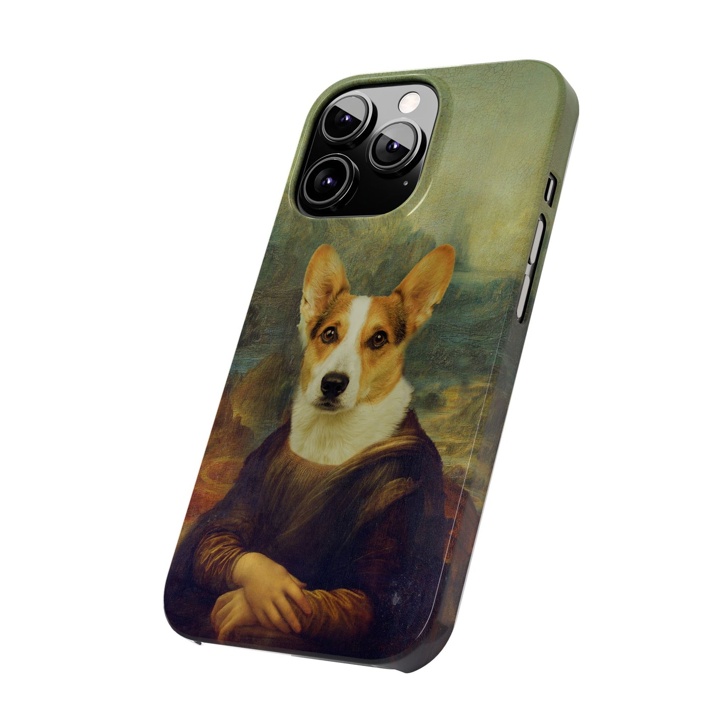 Puppy iPhone Case, Mona Lisa Parody, Wireless Charging - iPhone 16, 15, 14, 13 Pro/Max