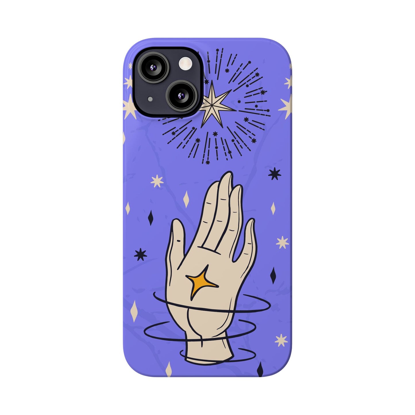 Purple Mystic Hand iPhone 15, 14, 13 Case - Celestial Design - Fits iPhone 15 Pro and Max - Ideal Gift for Astrology Enthusiasts