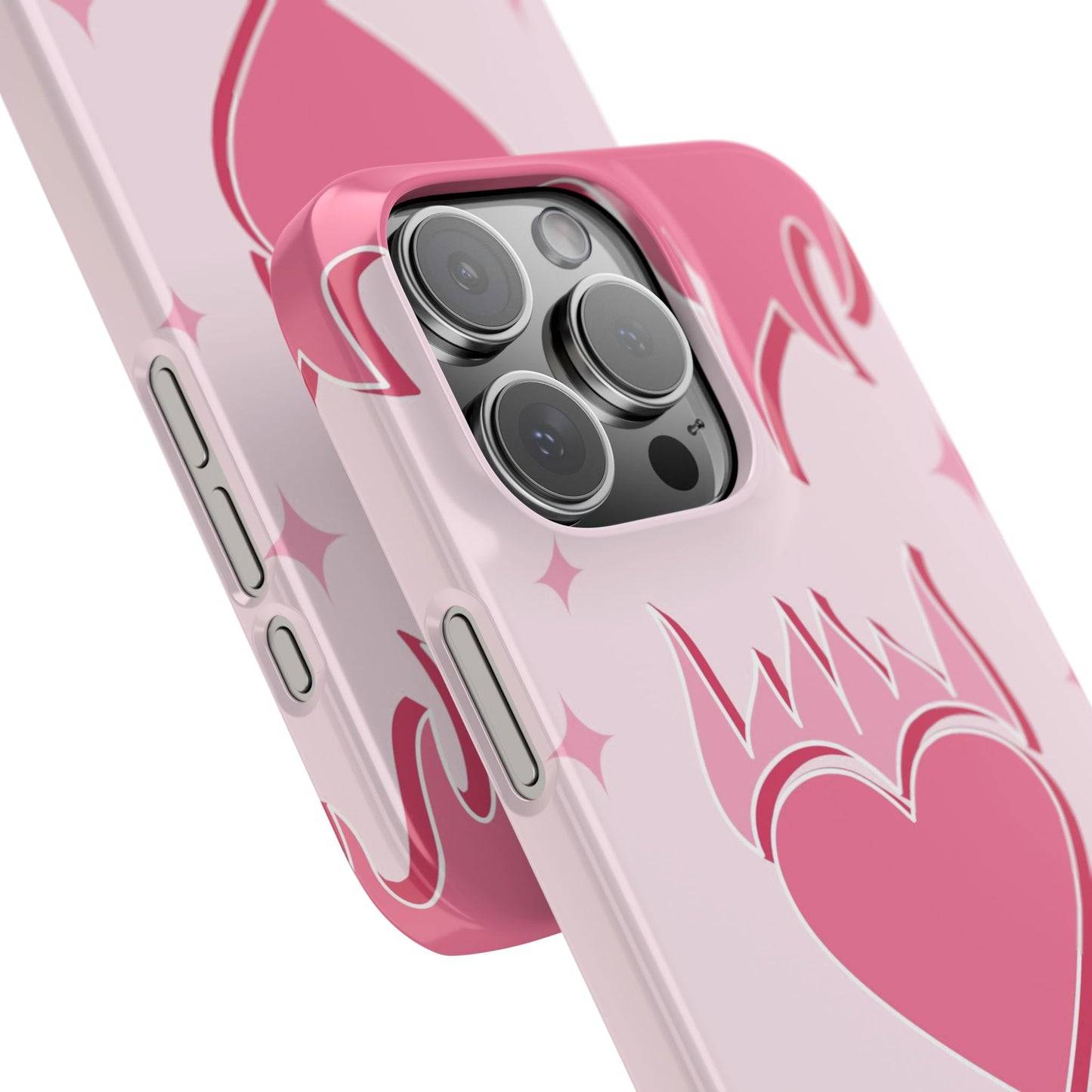 Pink iPhone 15 Case with Heart on Fire - Modern and Feminine Design - For iphone 13, iphone 14 and iphone 15 pro and max