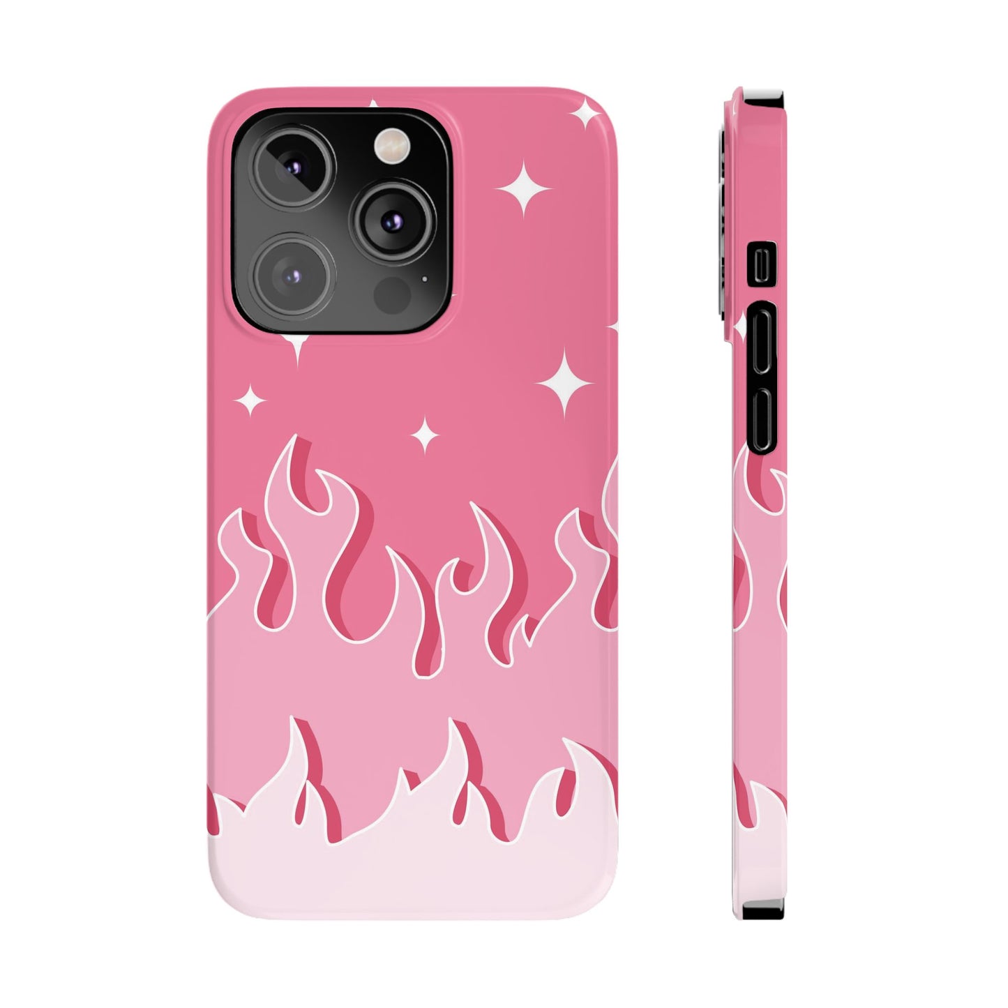 Pink Flame iPhone Case with Heart - Feminine Design for Women. For iphone 13, iphone 14 and iphone 15 pro and max