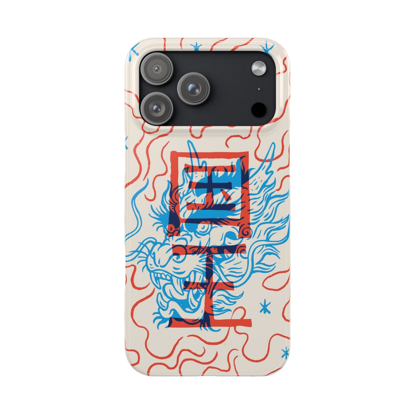 Geek case with dragon design and Asian art duotone style