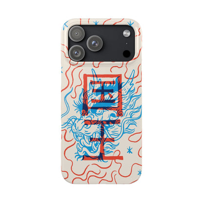 Geek case with dragon design and Asian art duotone style