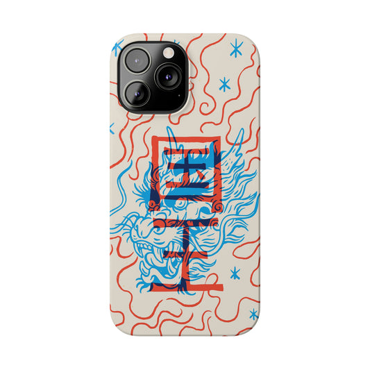 Geek iPhone case with dragon design and Asian art duotone style. Iphone 15 case, iphone 14 and iphone 13 pro and max