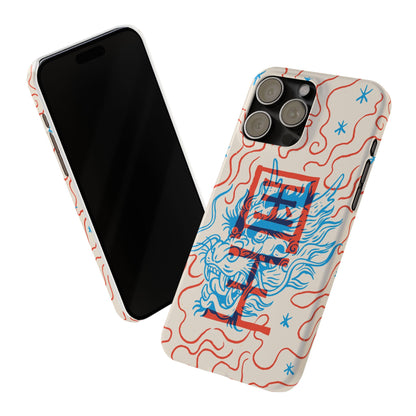 Geek case with dragon design and Asian art duotone style