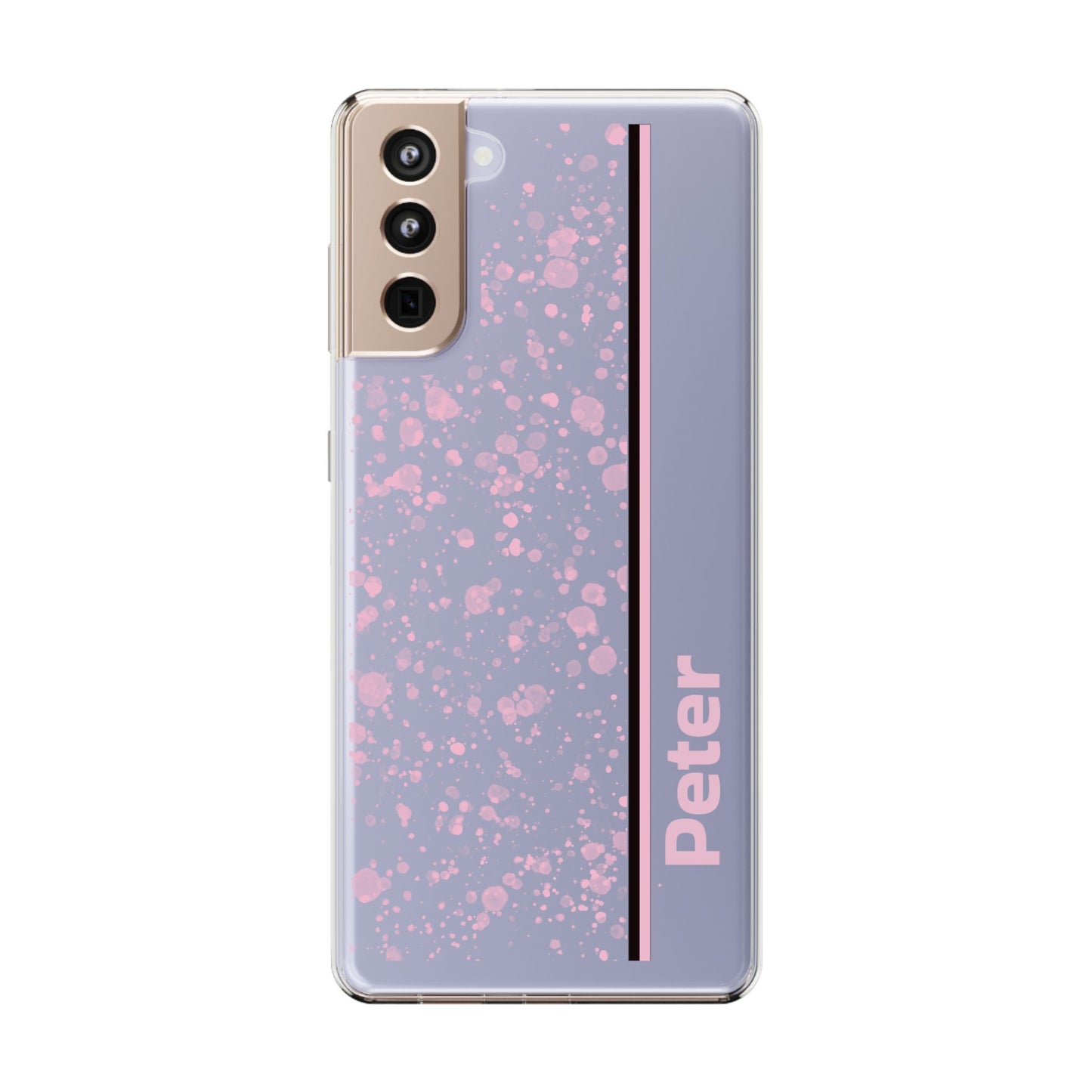 Personalized Clear Phone Case with Pink Splatter Design
