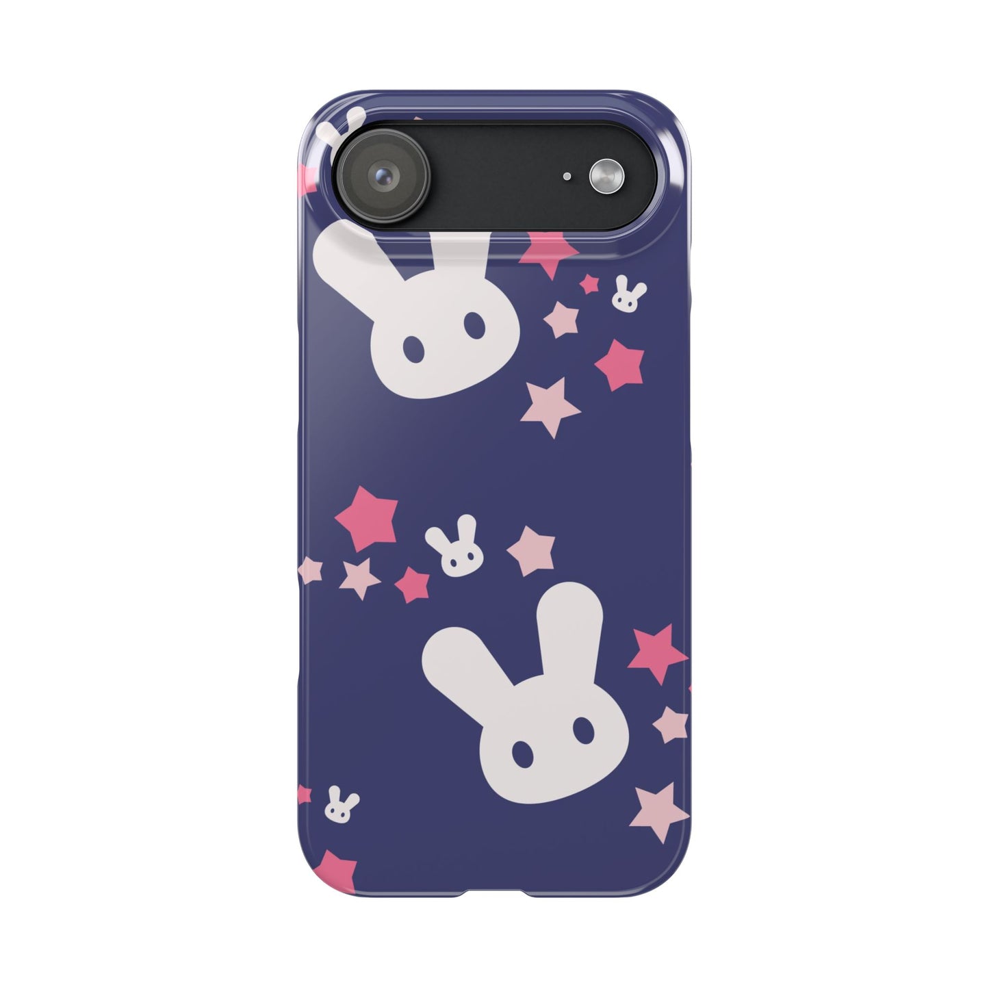 Blue adorable bunnies with stars background