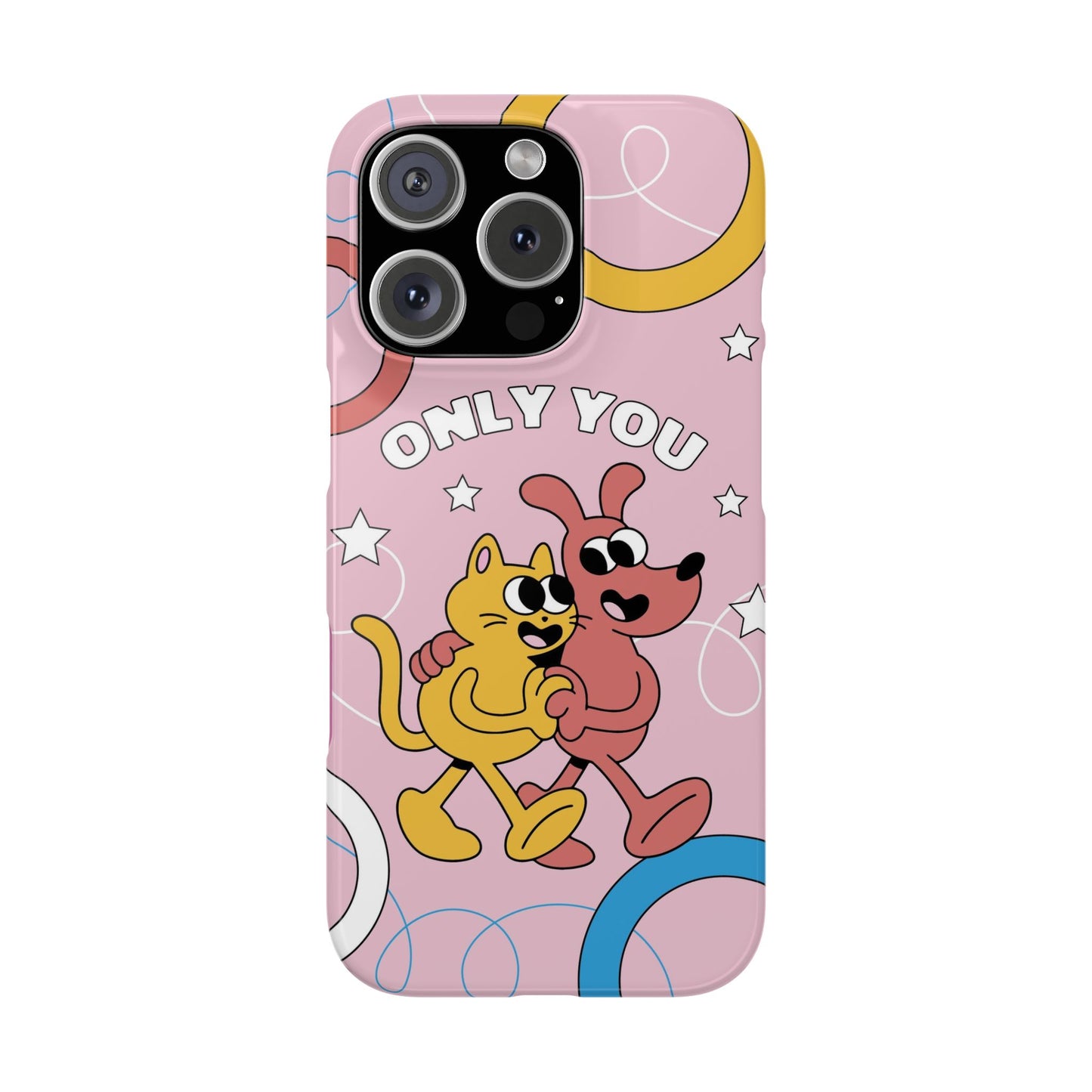 Dog and cat couple in retro cartoon style.