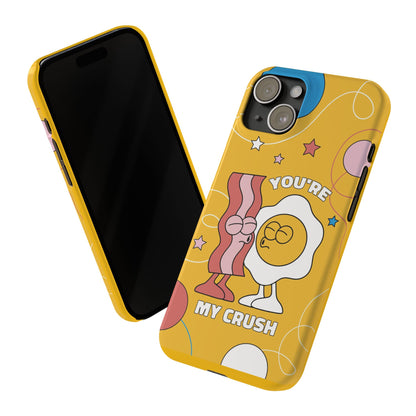 fried egg and bacon couple in retro cartoon style. - casetinger