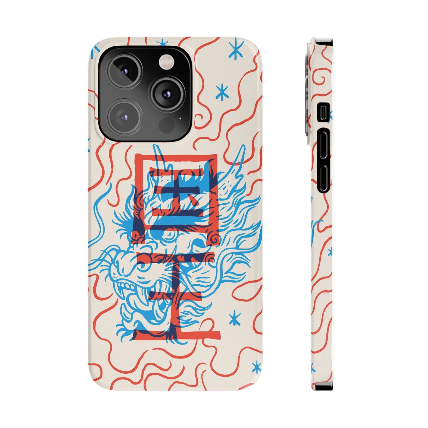 Geek case with dragon design and Asian art duotone style