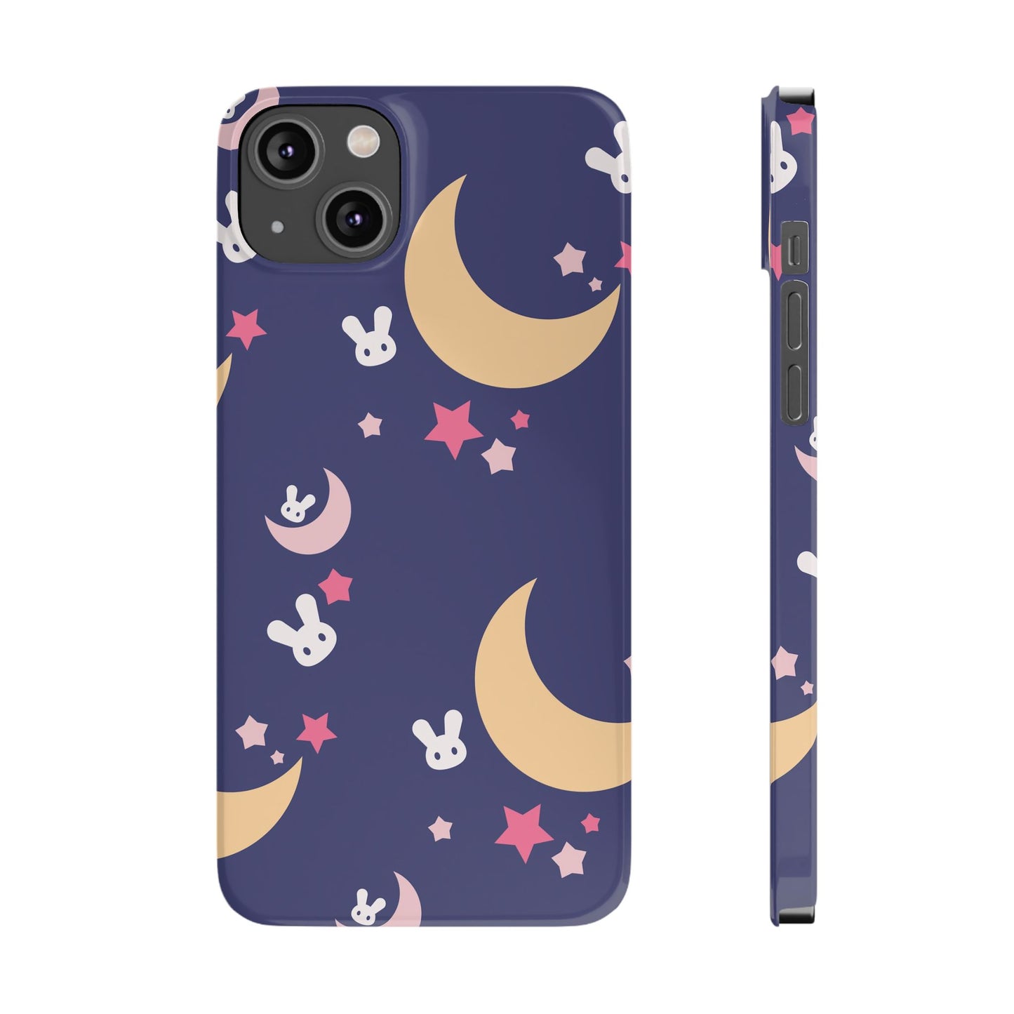 Adorable Bunnies with Moons Background iPhone Case - Ideal for Kids and Rabbit Lovers - For iphone 15 cases, iphone 14 and iphone 13 pro/max