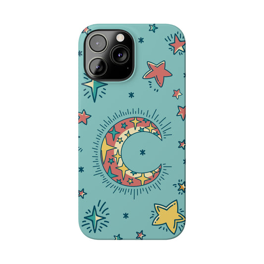 Celestial Fantasy Magic: Moon and Stars iPhone 15, 14, and 13 Pink Color Stroke Case
