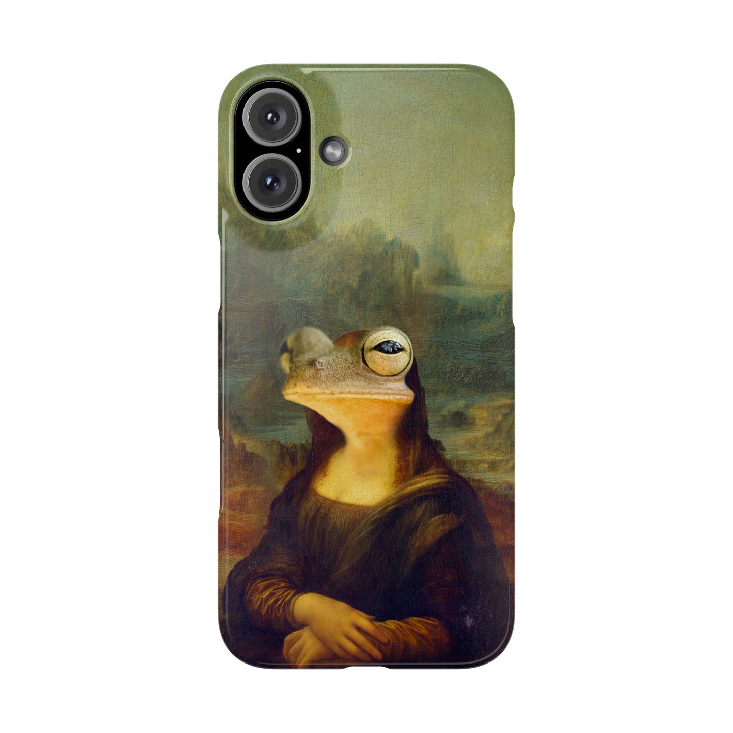 Froggy iPhone Case, Mona Lisa Parody, Wireless Charging - iPhone 16, 15, 14, 13 Pro/Max