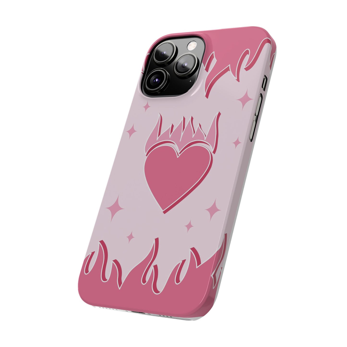 Pink iPhone 15 Case with Heart on Fire - Modern and Feminine Design - For iphone 13, iphone 14 and iphone 15 pro and max