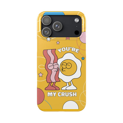 fried egg and bacon couple in retro cartoon style. - casetinger