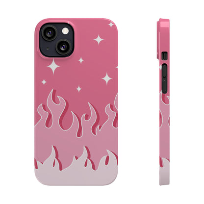 Pink Flame iPhone Case with Heart - Feminine Design for Women. For iphone 13, iphone 14 and iphone 15 pro and max