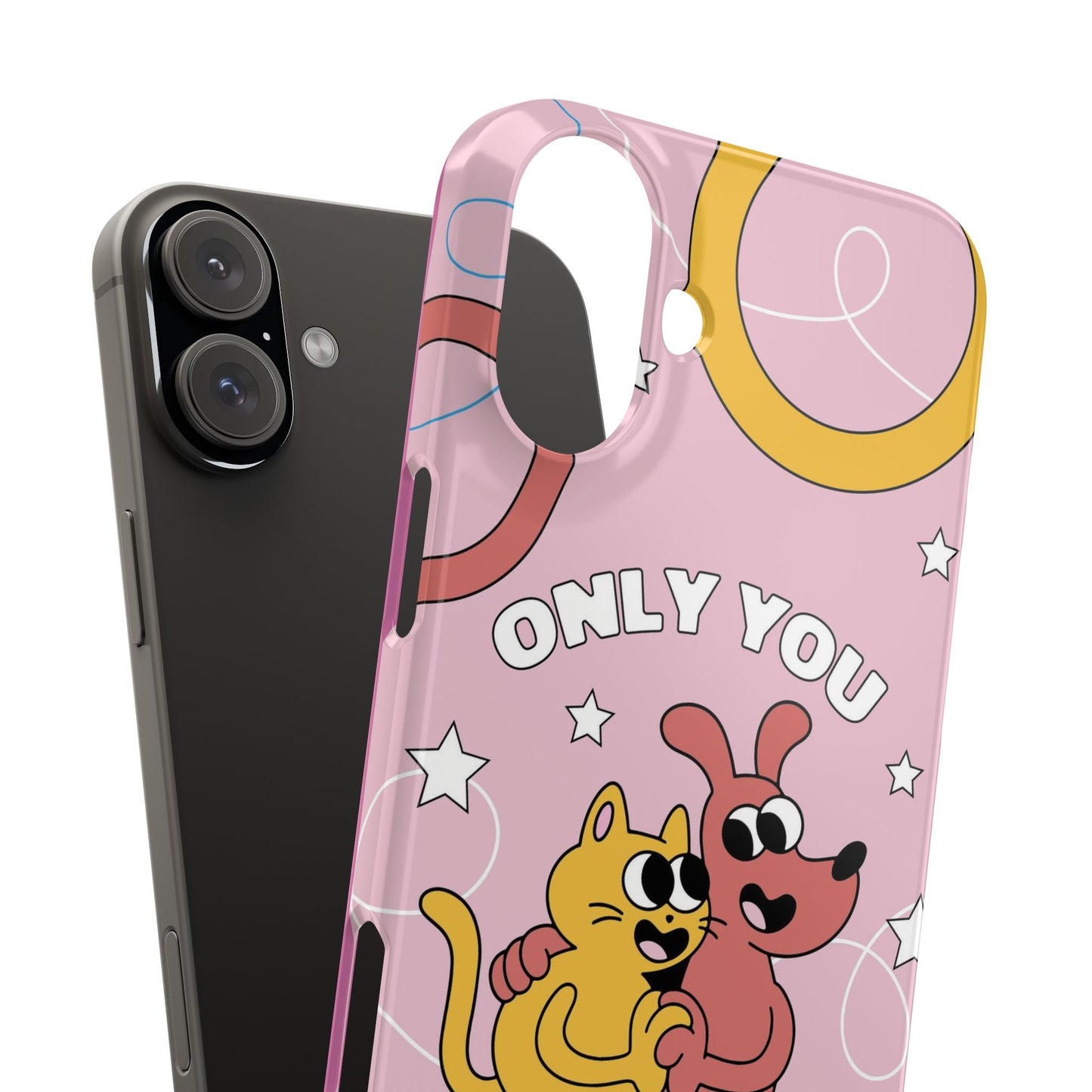 Dog and cat couple in retro cartoon style.